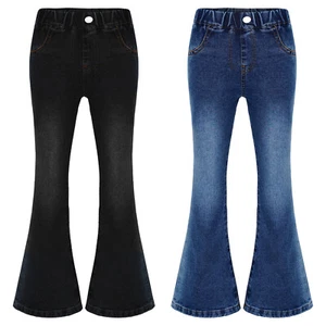 Kids Girls Denim Travel Pants Outdoor Wear Bell-Bottom Outside Trousers School - Picture 1 of 38