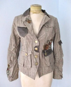 hazel hazel brown pink plaid Tyrolean cottage core jacket blazer fringe bling M - Picture 1 of 7