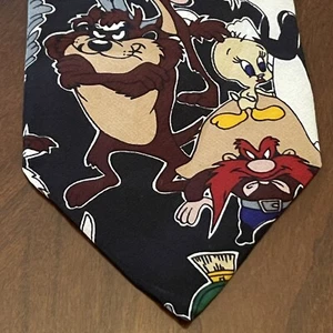 Vintage 1997 Looney Tunes Black 100% Polyester Men’s Neck Tie Made In Korea - Picture 1 of 9