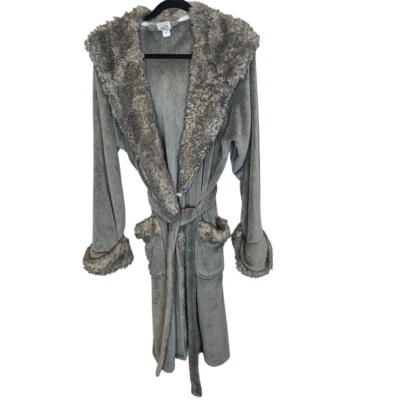 Albornoz Pottery Barn para mujer M gris manga larga ribete de piel sintética cinturón con capucha Foto 1 de 4