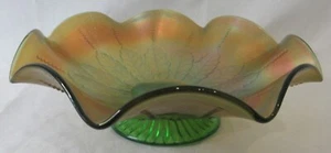 Vintage Northwood Leaf & Beads Dish Bowl Multicolor Iridescent Carnival Glass - Picture 1 of 15