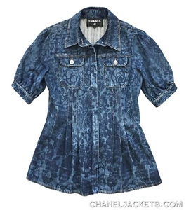 GIACCA CHANEL 16P CAMELLIA DENIM MANICA GONFIA $5,495 * FR 44 / US 10 * INCONTAMINATA - Foto 1 di 14