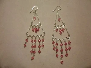 Pink Glass Bead (Round) Chandelier Earrings in 925 Sterling-13.02 CTW - Picture 1 of 6