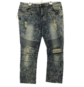 Verzierte Jeans Alfredo Biker in Acid Wash Herren Größe 44 meliert Plissee Grunge - Bild 1 von 14