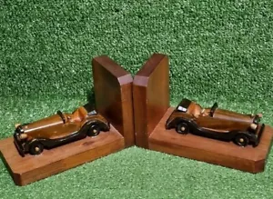 Vintage Wooden Rolls Royce Car Bookends Novelty 20cm - Picture 1 of 9