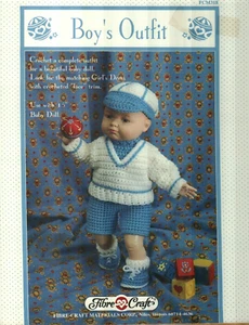 USED BOY'S OUTFIT FOR 15" BABY DOLL FIBRE CRAFT CROCHET PATTERN LEAFLET - Picture 1 of 1