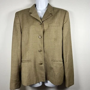 Vintage Lauren Ralph Lauren Glen Plaid Wool Jacket Sz 12 Equestrian Blazer Tan - Picture 1 of 15