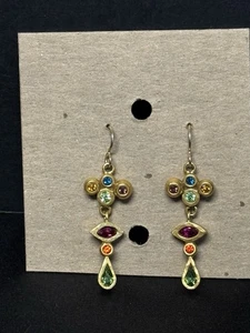 Orecchini pendenti goccia Patricia Locke multicolore cristallo tono oro nuovi senza etichette su cartoncino - Foto 1 di 6