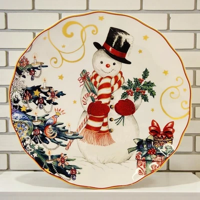 Williams Sonoma T'was Night Before Christmas Dinner Plate Snowman Holiday 10.75" - Image 1 of 4