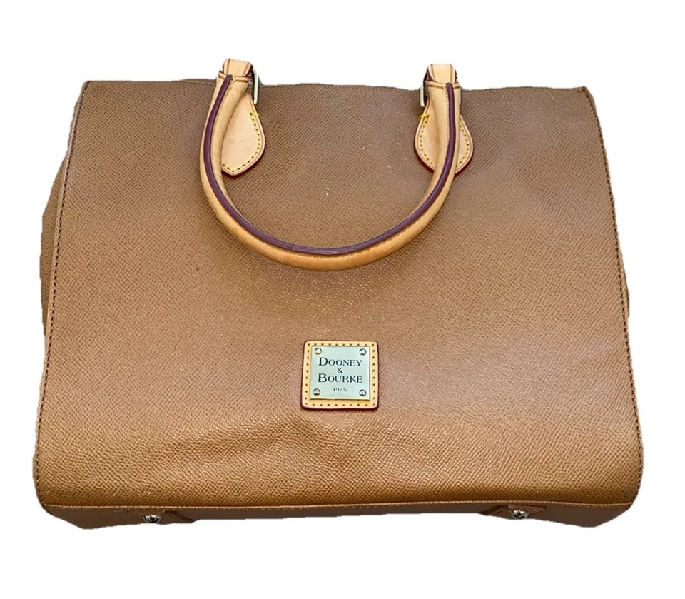 De Colección Dooney & Bourke Bolso de Mano Cartera SaddleTan Janine Cartera Cuero Guijarro 12x9x6 Foto 1 de 4