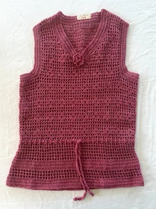 Vintage 70s Peg Cohen Crochet Pink Tank Tunic Rose Handmade - Picture 1 of 13