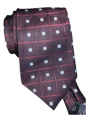 BRUNO PIATELLI XL 63” Corbata Tejida Negra, Roja Plata Geométrica Seda Diseñador Foto 1 de 4