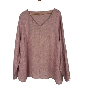 FLAX Linen Women's Long Sleeve Top Red Pink Lagenlook Tunic Boho Size 2G - Picture 1 of 6