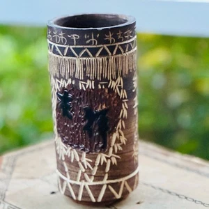 Vintage japanische geschnitzte Bambus Yunomi Tasse | handgeätzte Kalligraphie - Bild 1 von 4