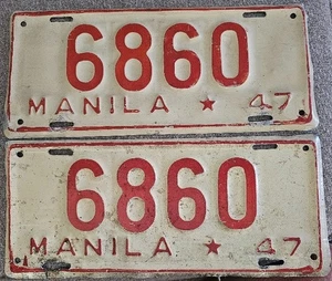 Manila. Philippines 1947 License Plate PAIR # 6860 - Picture 1 of 1