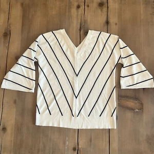 Chicos weiß schwarz gestreift V-Ausschnitt 3/4 Ärmel leichter Pullover Größe 0 US Small - Bild 1 von 4