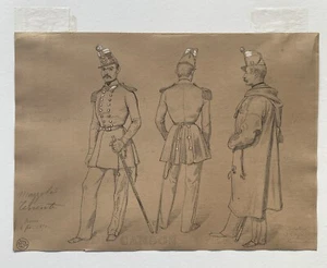 Denis Auguste Marie Raffet (French 1804-1860) Costumed Soldiers Drawing 1850 - Picture 1 of 14