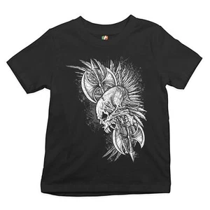 Winged Skull Youth T-shirt Viking Warrior Skeleton Labrys Axe Gothic Kids - Picture 1 of 17