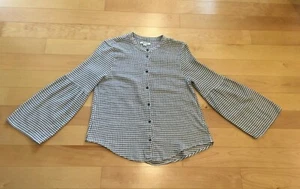 Madewell Top in flanella con bottoni e bottoni a quadri e maniche a campana bianco e nero taglia small - Foto 1 di 7