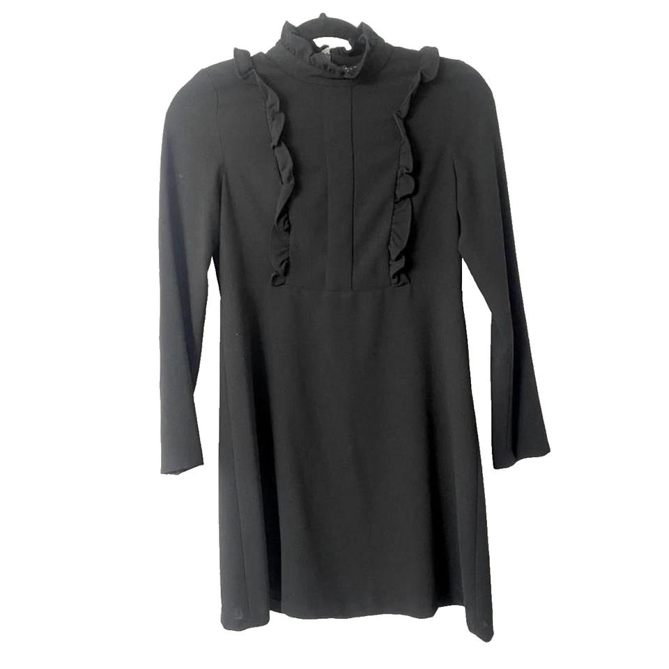 Blue Les Copains Women’s Black Ruffle Front Dress – Long Sleeve, Size 44 – NWT - Image 1 of 1