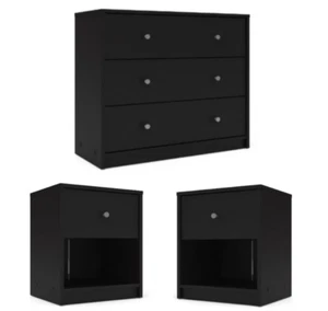 3 Piece Bedroom Set Chest Dresser Nightstands BLACK Wood Wooden Furniture Home - Picture 1 of 5