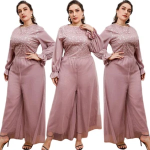 Plus Women's Long Sleeve Casual Jumpsuit Wide Leg Pants Romper Playsuit Outfits - Picture 1 of 21