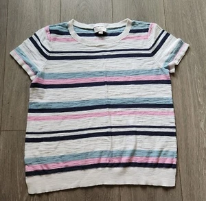 Loft Knit Sweater Top Women's M Striped Short Sleeve Lightweight Stretch Cotton - Picture 1 of 11