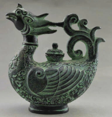 Collectible Decorated Old Handwork Bronze Carved Phoenix Big Tea Pot - Image 1 of 4