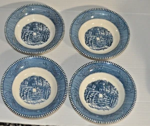 Currier und Ives blaue Obst- oder Soßenschalen 4 Stück, Kinder am Tor - Bild 1 von 5