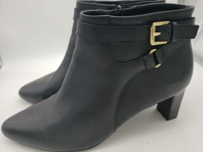 NUEVO RALPH LAUREN LAUREN MUJER CUERO NEGRO BOTÍN INTERIOR TOBILLO CREMALLERA 9.5M Foto 1 de 4