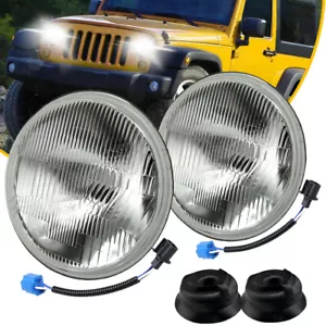 Pair Round 7inch GLASS Headlight Vintage ORIGINAL CLASSIC LOOK conversion Chrome - Picture 1 of 13