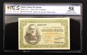 Spain- Estado Español. Billete. 50 Pesetas. 1940 Madrid. Serie D - PCGS AU 58 - Imagen 1 de 2