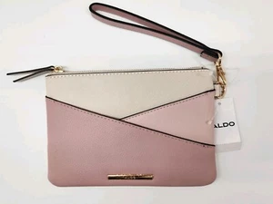 Aldo Logo Reißverschluss Clutch Kalbsleder mit Griff 8" x 6" Innentasche mit Reißverschluss pink & creme - Bild 1 von 4