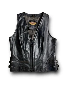 Harley Davidson Echtleder Weste Damen XS schwarz Reißverschluss ärmellos Seitenverschlüsse - Bild 1 von 5
