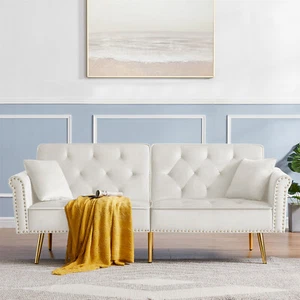 Convertible Sofa Bed Loveseat Sofa Couch Folding Sofa Bed Beige/Black/Light Grey - Picture 1 of 48