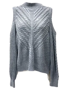 AEROPOSTALE Damen Gr. S grau Grobstrick Zopfmuster Stehkragen Cold Shoulder Pullover R1 - Bild 1 von 7