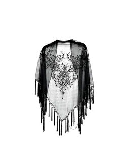 Unknown Designer Handmade Floral Beads Black Scarf - Picture 1 of 7