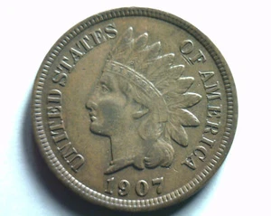 Centavo indio 1907 muy fino/extra fino+ en muy buen estado/xf+ en muy buen estado/ef+ envío original 99c - Imagen 1 de 2