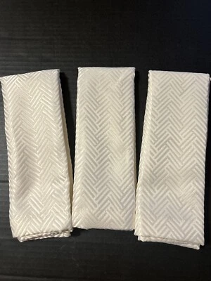 WATERFORD Cloth DINNER BANQUET NAPKINS Pearl Ivory Cream 20" Set Of 3 Chevron - Image 1 of 4
