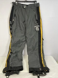 Slednecks Snow Pants Mens Medium Gray Yellow Trim Insulated Snowmobile - Picture 1 of 12