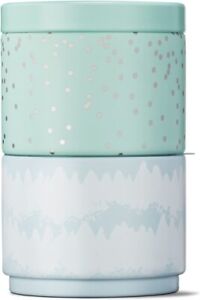 Teavana Mint Green Glitter Blue Snowy Frost Holiday Stackable Tea Tins: 4 oz