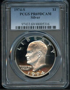 PCGS - Eisenhower Ike Dollar - $1 - 1974 S Silver - PR-69 DCAM - 97433 - Picture 1 of 2