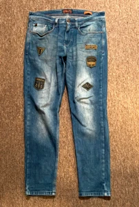 Locomotive DNM Industries Jeans Mens 32 Slim Tapered Blue Stretchy Badges - Picture 1 of 11