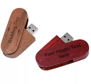 Free Personalised laser engraved 128Gb 64Gb Wooden usb stick memory flash drive - Picture 1 of 13