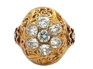 Anello cocktail vintage in filigrana cupola diamanti oro giallo 14 kt - Foto 1 di 7