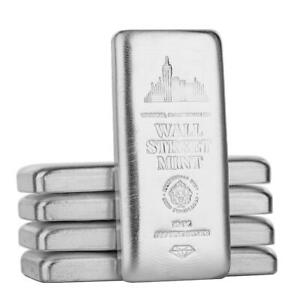 5 x 10 oz Wall Street Mint .999 Silver Bars 50 Troy Oz. Silver Bullion #A518B