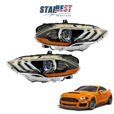 Clear Lens Headlamps LED DRL For Ford Mustang 2018 2019 2020 Headlights LH&RH - Изображение 1 из 4
