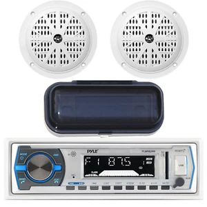 Pyle Marine In-Dash AM/FM Radio MP3 USB SD AUX iPod Input, 4" Speakers, Cover - Picture 1 of 4