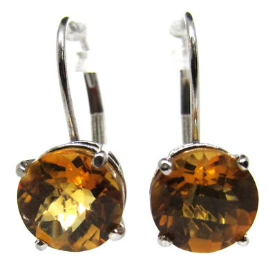 Pendientes colgantes redondos de piedras preciosas de citrino amarillo a cuadros de oro blanco de 14k Foto 1 de 4