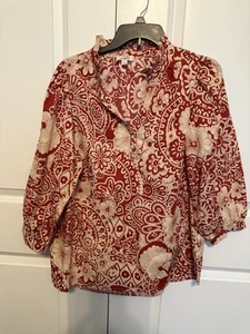 UMGEE Damen Vintage Bluse Gr. L 3/4 Puffärmel Blumen Pullover 100% Baumwolle - Bild 1 von 14